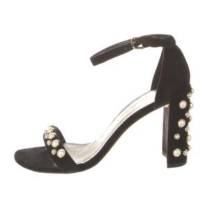 Stuart Weitzman Black Pearl Suede Sandals Sz 9.5